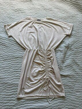 Express Beige Cinched Tie Detail T-Shirt Dress